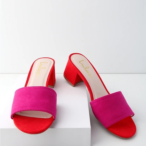 Lulu's Vibrant Pink and Red Block Heels - Picture 2 of 7